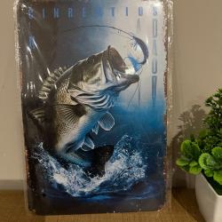 ENCHERE 1 EURO ....Plaque métallique, décorative, VINTAGE PECHE