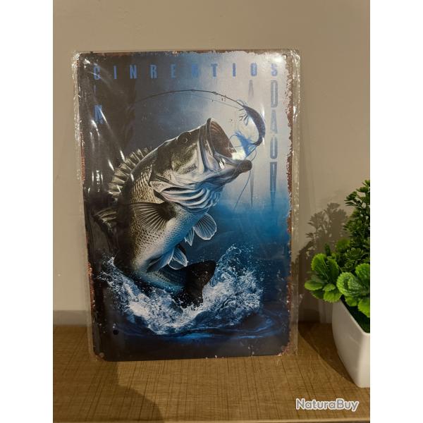 ENCHERE 1 EURO ....Plaque mtallique, dcorative, VINTAGE PECHE