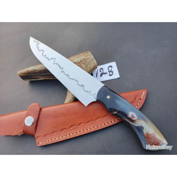 couteau de Cuisine Fait  Main Lame Acier D2 Manche En Corne de Buffle 128
