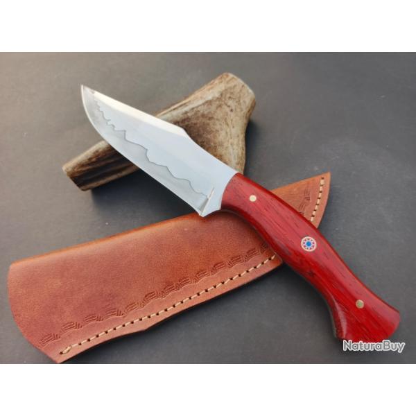 couteau de Poche fait   Main Lame Acier D2 Manche Bois de Couleur