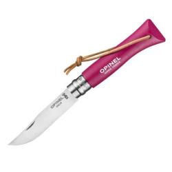 Couteau Opinel N° 6 "Colorama" VRI framboise + lien Baroudeur 92201