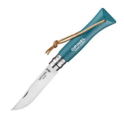 Couteau Opinel N° 6 "Colorama" VRI turquoise + lien Baroudeur 92200