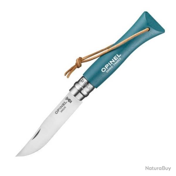 Couteau Opinel N 6 "Colorama" VRI turquoise + lien Baroudeur 92200