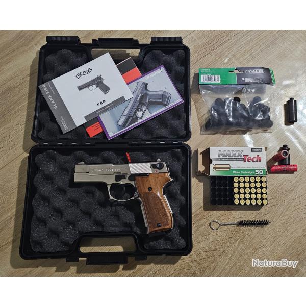 Pistolet Umarex Alarme 9mm PAK WALTHER P88 SILVER WOOD BOIS 10 COUPS
