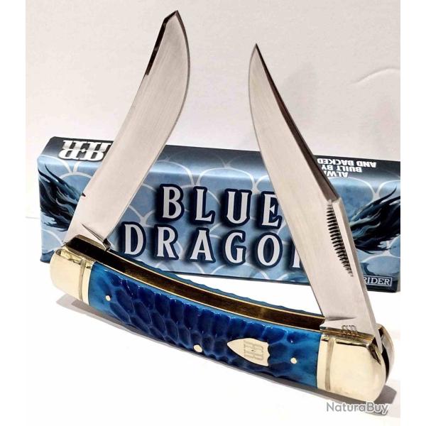Couteau Rough Rider Large Moose Blue Dragon Bone Lame Acier Inox Manche Os Slip Joint RR2716
