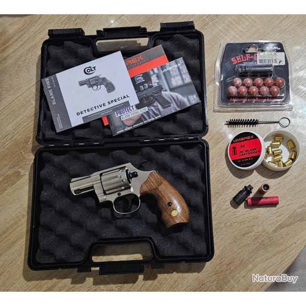 Revolver Alarme 380/9mm RK COLT DETECTIVE SPECIAL NICK BOIS UMAREX avec sa mallette