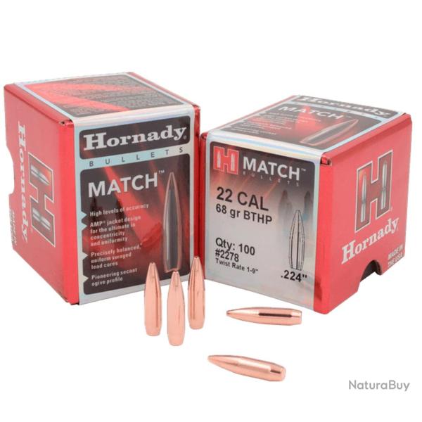 Ogives HORNADY BTHP MATCH cal .22 (.224) - 68grs - 2278 - Boite de 100 unit�s