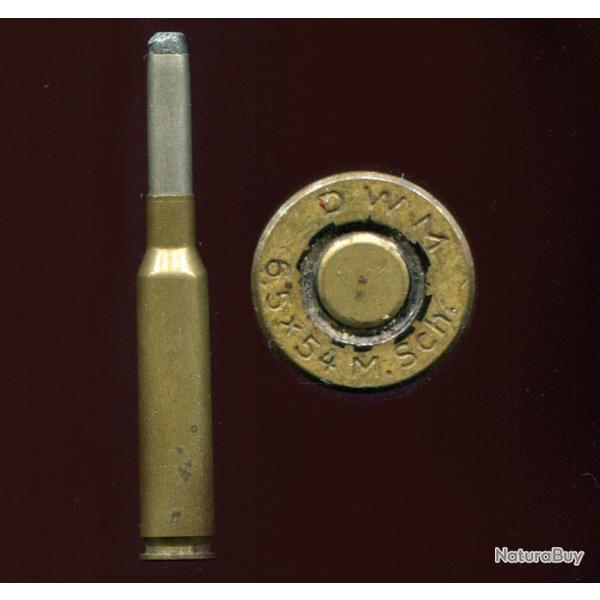 6.5 x 54 Mannlicher Schoenauer Grec - marquage : DWM 6.5x54 M.Sch. - balle nickel pointe plomb