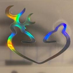 2x Autocollants sp&eacute;ciale ticket or ou diamant  cerf et biche C�UR BROWNING cam&eacute;l&eacute;on noir ou blanc .z