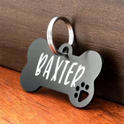 M&eacute;daille OS Noir pour animaux de compagnie en acier inoxydable personnalisable
