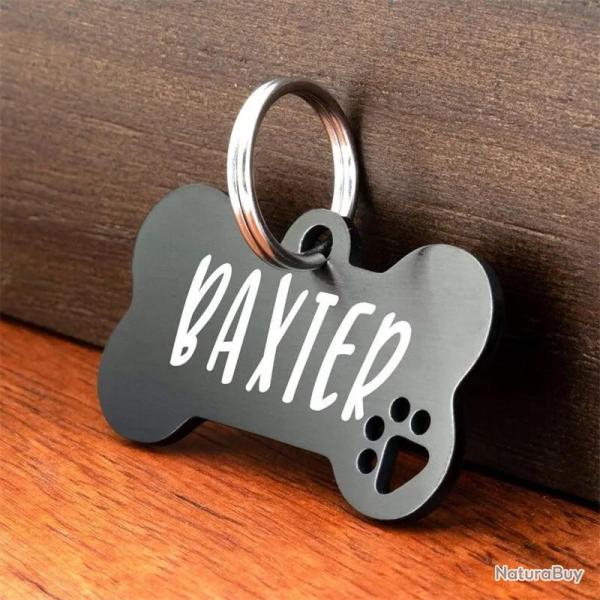 M�daille OS Noir pour animaux de compagnie en acier inoxydable personnalisable