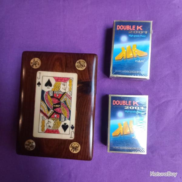 coffret en bois vintage pour deux jeux de carte