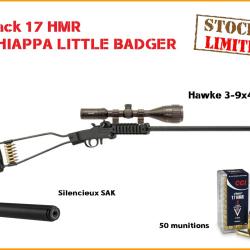 Pack Carabine 17 HMR pliante CHIAPPA Little Badger monocoup 1/2x28 UNEF