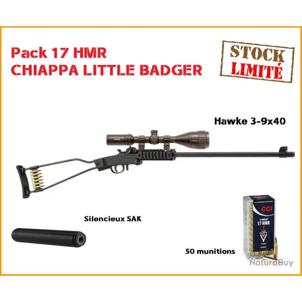 Pack Carabine 17 HMR pliante CHIAPPA Little Badger monocoup 1/2x28 UNEF