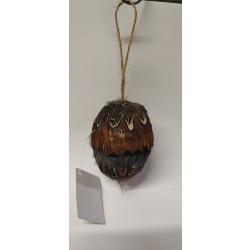 1 suspension - BOULE DE NOEL gland 10cm - plume de faisan