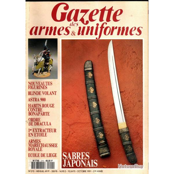 gazette des armes et uniformes 215 sabres japonais , revolver spirlet, ordre du dragon, astra mle 90