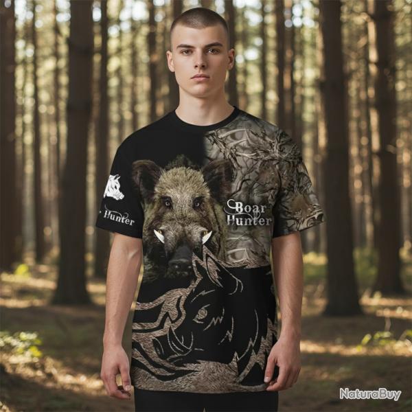 T-Shirt Chasse motif SANGLIER 3D taille et coloris au choix.......ENCHERE 1 EURO