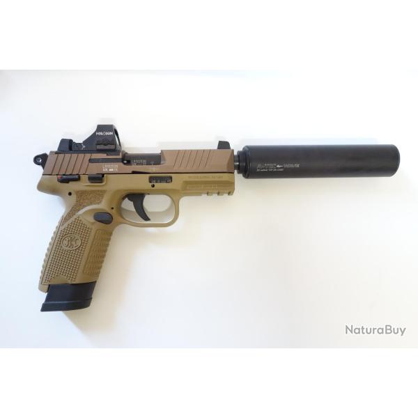 Pack Pistolet FN 502 tactical tan - Cal. 22Lr + holosun HS407K + A-TEC Wave
