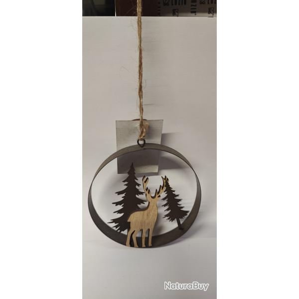 1 suspension - BOULE DE NOEL - M�tal avec d�cor arbres, cerf en bois