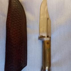 couteau artisanal type bowie manche laiton etui cuir