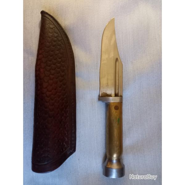 couteau artisanal type bowie manche laiton etui cuir