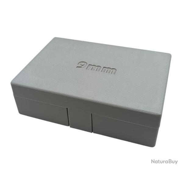 boite de stockage de munitions 9mm X50 avec stockage des munitions angles couleur grise