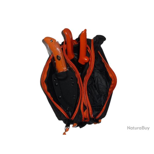 Trousse couteau double lame a eviscrer dcouper dpecer  + ciseau +gants jetables
