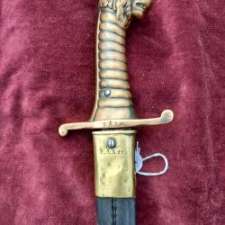 Artillerie seitengewehr" BAVAROIS" Mle.1892  avec "TETE DE LION" en bronze et lame yatagan T.B.E.