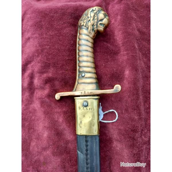 Artillerie seitengewehr" BAVAROIS" Mle.1892  avec "TETE DE LION" en bronze et lame yatagan T.B.E.