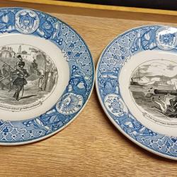 Lot de 2 assiettes &agrave; dessert parlantes 2nd Empire - porcelaine de Sarreguemines
