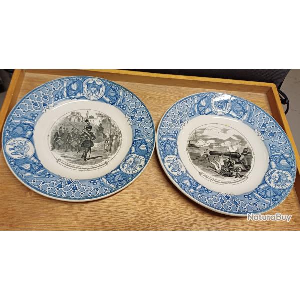 Lot de 2 assiettes � dessert parlantes 2nd Empire - porcelaine de Sarreguemines