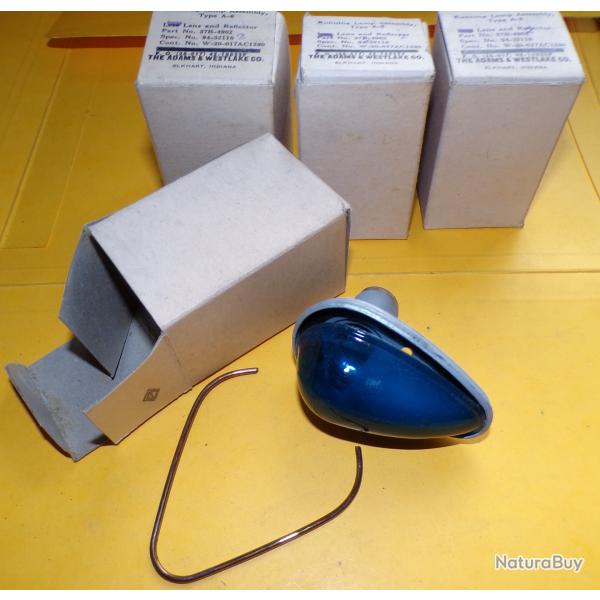 LOT DE 4 LAMPES DE SIGNALISATION TYPE A-8 POUR AVION , COULEUR BLEU  , DANS SA BOITE D'ORIGINE ,  ET