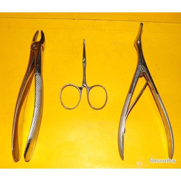 SERVICE DE SANTE : OUTIL MEDICAL LOT DE 2 PINCES POUR OPERATION + 1 PINCE DENTISTE
