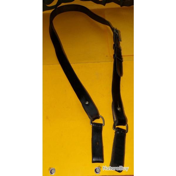 BAUDRIER EN  CUIR NOIR POUR MODELE GENDARMERIE NATIONALE FRANCAISE , LONGUEUR REGLABLE PAR UNE SANGL
