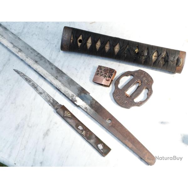 Rare sabre Wakizashi japonais priode EDO sign par le forgeron Nagayoshi - ref SDC25WAK001
