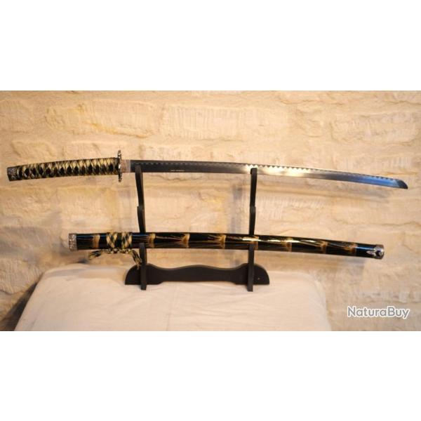 sabre japonais katana fourreau noir et teinte bronze lame aiguise EBR24JAP019