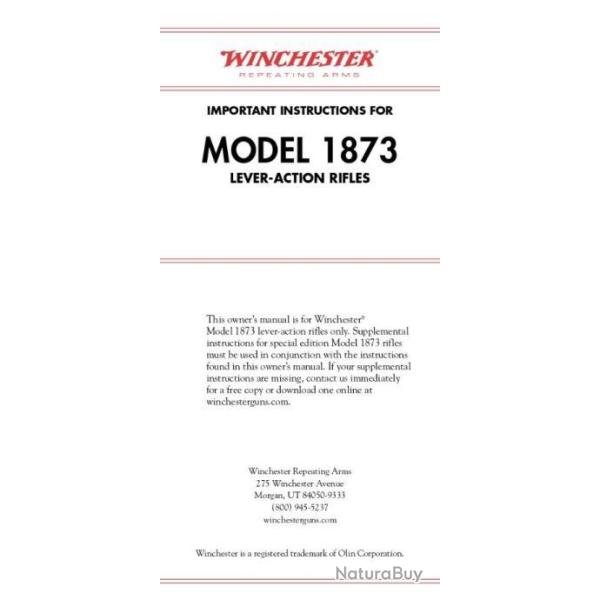 notice WINCHESTER 73 WINCHESTER 1873 (envoi par mail) - VENDU PAR JEPERCUTE (m2606)