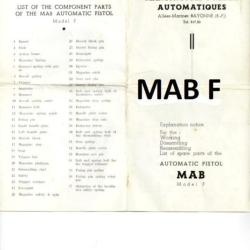 4 pages sur le pistolet MAB F calibre 22lr (démontage et éclaté) - VENDU PAR JEPERCUTE (m2607)