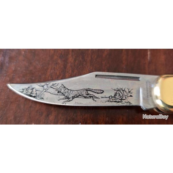 Couteau pliant de collection avec relief sur la poigne en bronze fait par Boker, Solingen en 1989