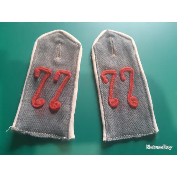 Pattes d'Epaule I.R. 77 Mle 1907 (2me de Hanovre  CELLES en 1914) sans contre-pattes WW1