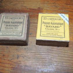 2 RARE ANCIENNES BOITES CARTOUCHES PISTOLET BAYARD 9 mm