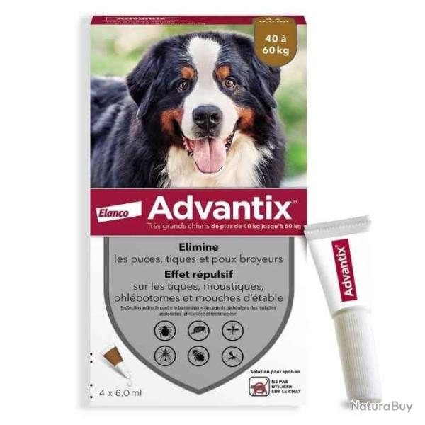 ADVANTIX TRES GRAND CHIEN PIPETTES X 4 DE 6.0ML POUR CHIEN DE 40 A 60KGS