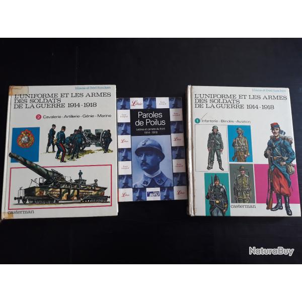 lots livres sur l uniforme et les armes1914/1918 infanterie blindes aviation genie marine artillerie
