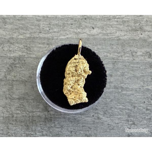 P�pite naturelle en or 22 / 24 K avec montage en or 18 carats - Origine : Alaska - USA