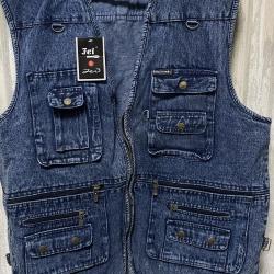 gilet sans manche en jeans multi poches TP 112 cm