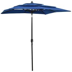 Parasol de jardin à 3 niveaux avec mât en aluminium bleu azuré