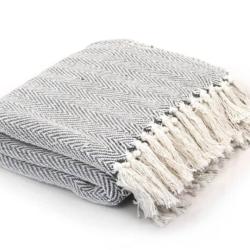 Couverture coton chevrons gris 160x210 cm douce lavable