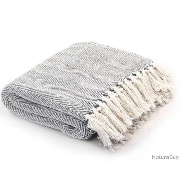 Couverture coton chevrons gris 160x210 cm douce lavable
