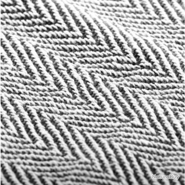 Couverture coton chevrons bleu marine 160x210 cm douce lavable