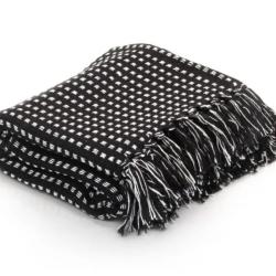 Couverture coton carreaux noir 160x210 cm douce lavable